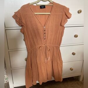 VICI Terracotta Ruffle Sleeve Button Tie Dress